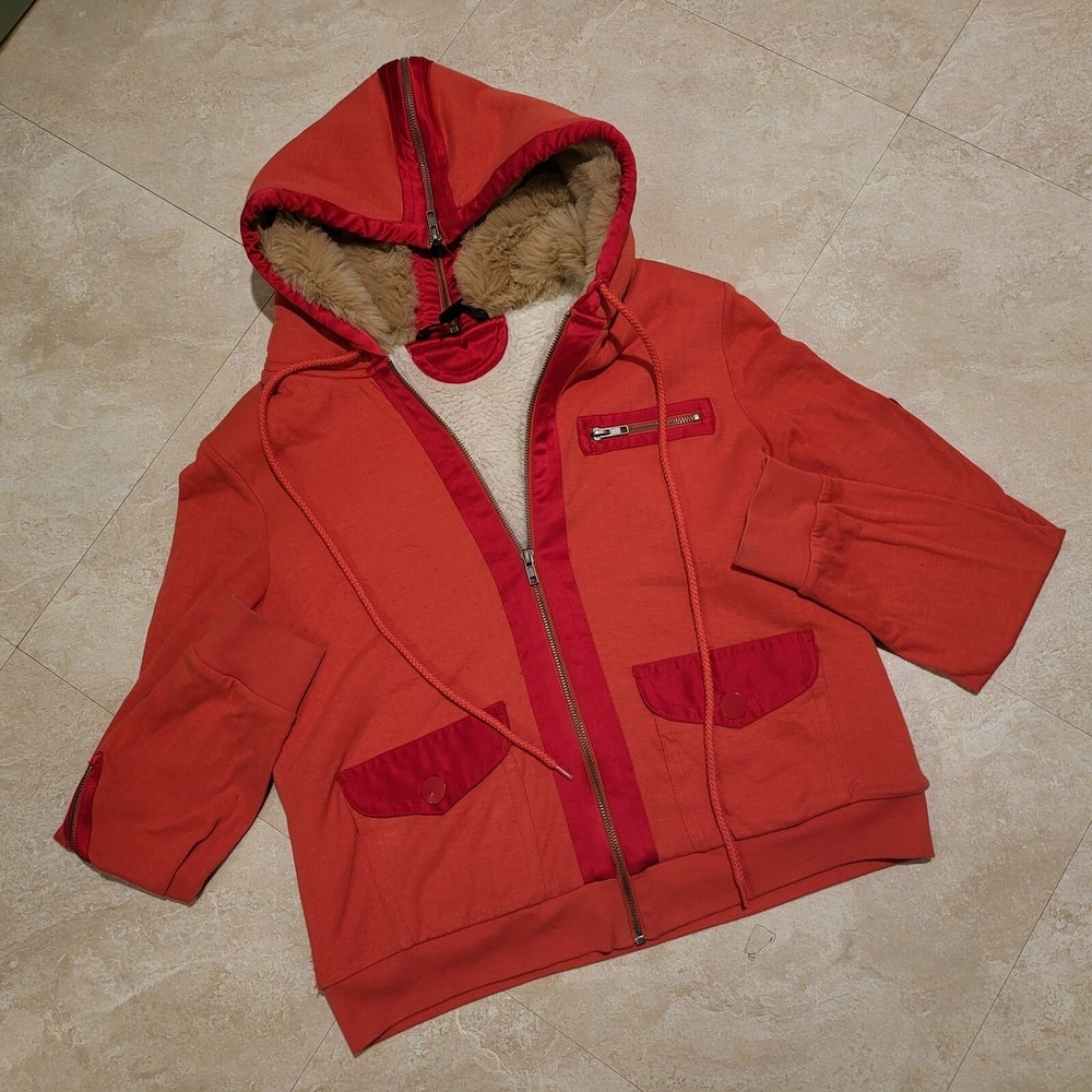 Marc Jacobs‎ Womens M Medium Cropped Zip Faux Fur Sherpa Lined Jacket Sweatshirt